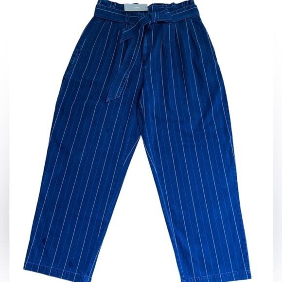 J. Crew Paper Bag Pants in Indigo Stripe Size 8 NWT - Picture 3 of 13